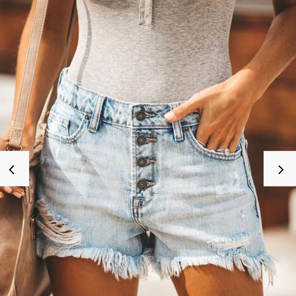 The Heather High Rise Cut Off Denim Shorts